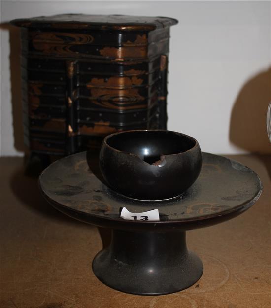 Japanese lacquer box, cover and a similar cup stand